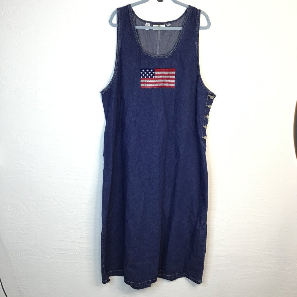 Sunshine Apparel Maxi Dress Women Size 3X Denim Blue American Flag Sleeveless
